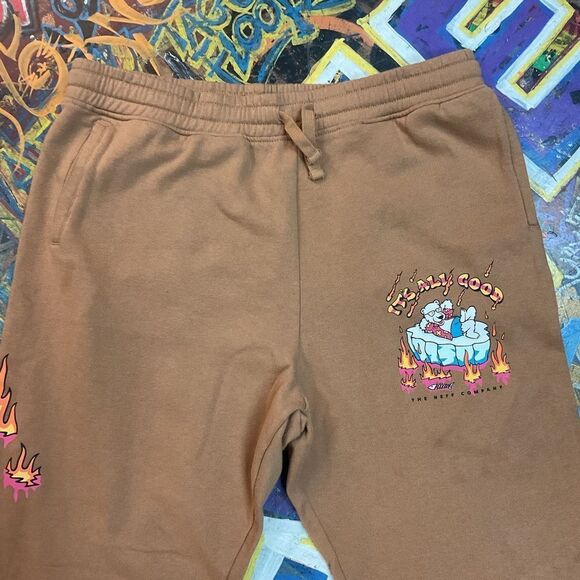 Neff “It’s All Good” Polar Bear Sweatpants | Brown Flame Joggers | Size XL - Picture 2 of 13
